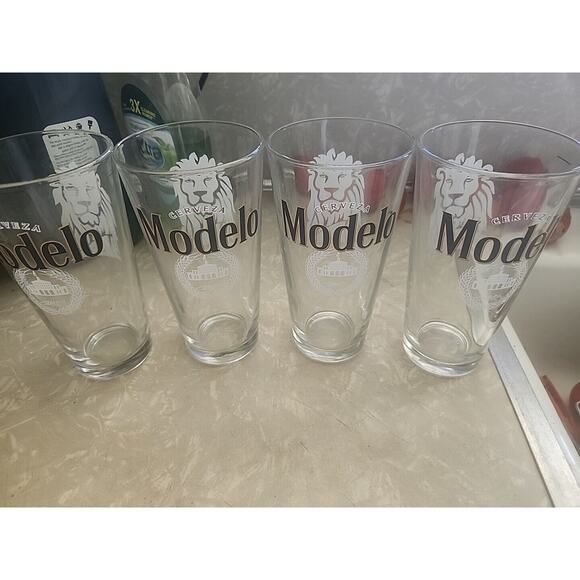 Modelo Cerveza Set Of 4 Pint Glasses Lion Logo - Picture 1 of 4